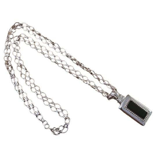 Lady Remington Vintage Necklace Black Onyx Silver Rectangular Pendant - Picture 4 of 4